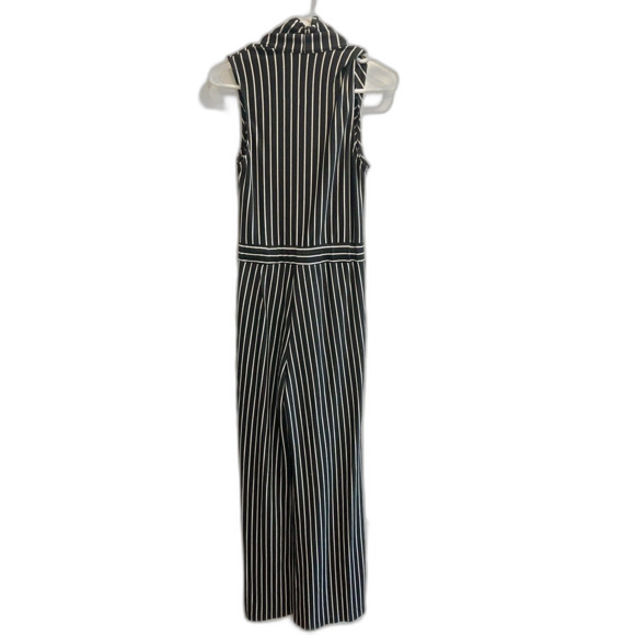 New York & Co. Striped Sleeveless Collared Jumpsuit Black White Small Chic Women - Picture 2 of 11